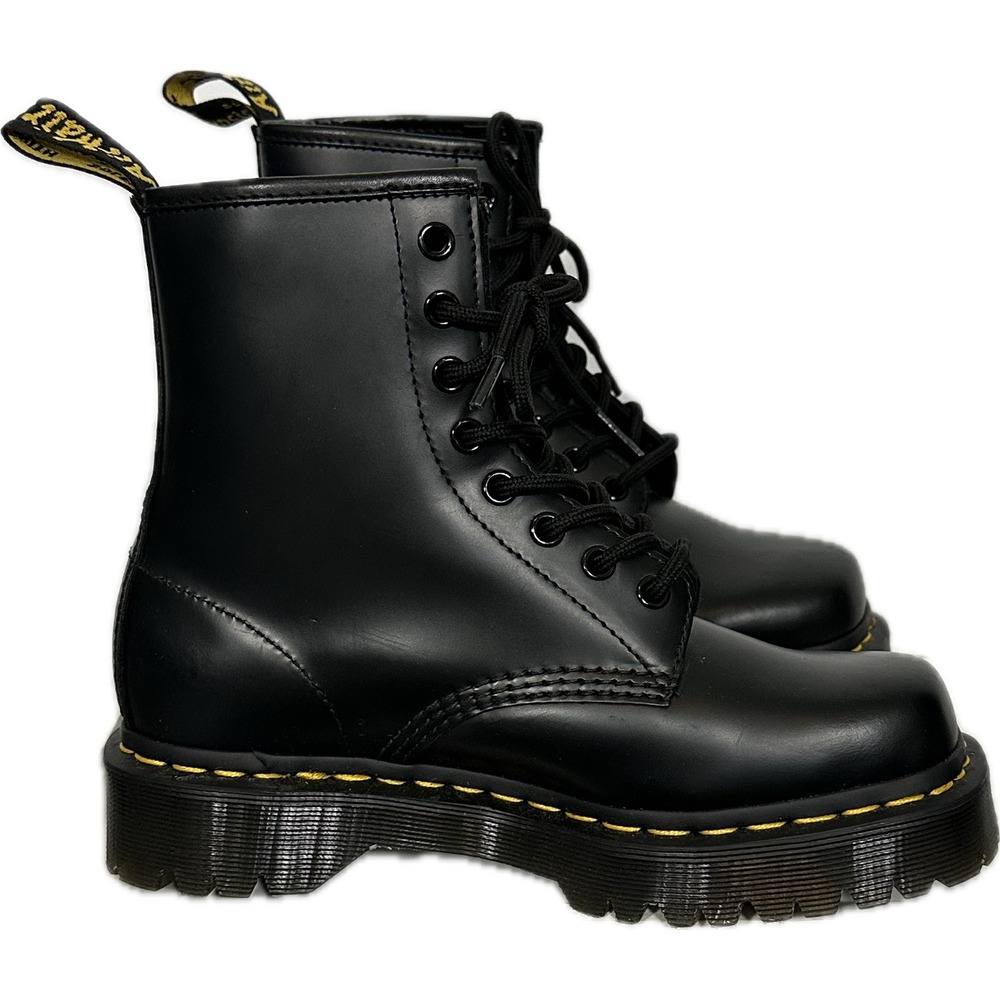 Dr. Martens 1460 Bex Squared Boots Size 6 Black Leather Platform Combat Grunge - Picture 2 of 8
